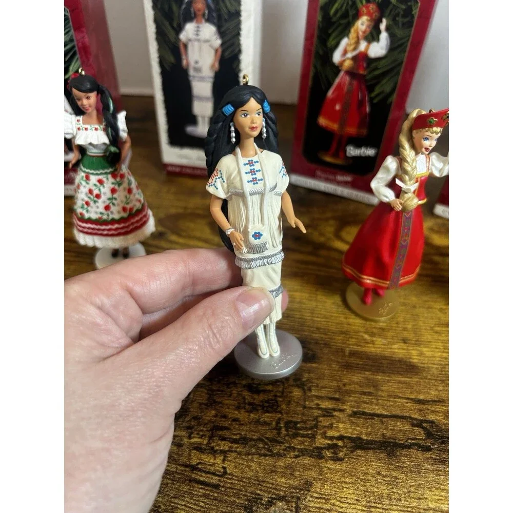 Vintage 1990s Hallmark Barbie Dolls of the World Ornaments Set of 4 Holiday Tree